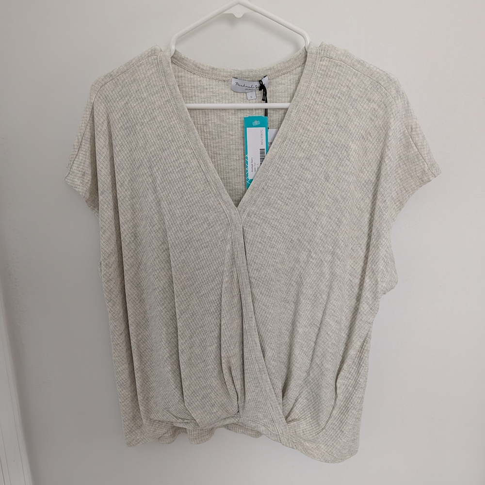 Michael Stars Cream Twist-Front V-Neck Blouse